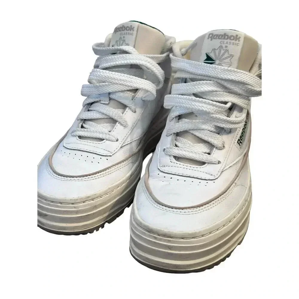 Reebok Classic White Lace Up Mid Top Athletic Sneaker Shoes Size 8